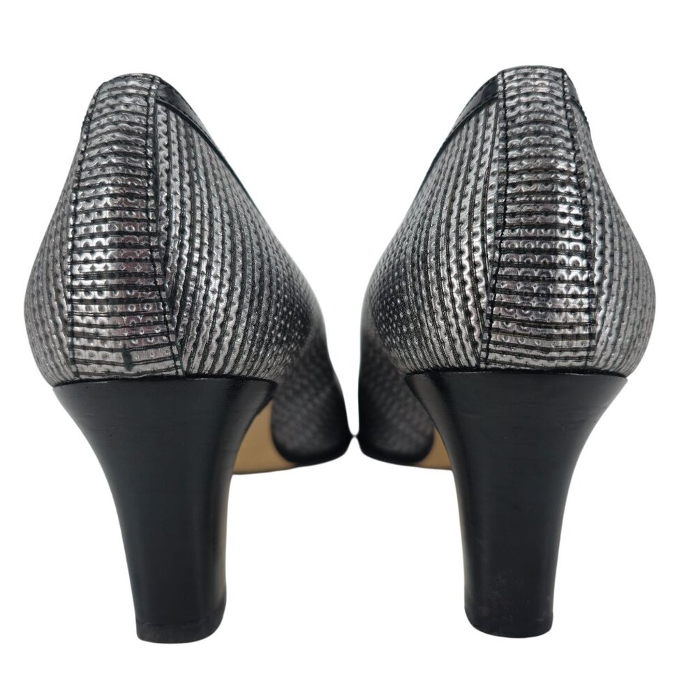 Volpato Italy Womens 7.5 / 38EU Black Grey Gray Leather dress shoes heels pumps - Picture 4 of 11